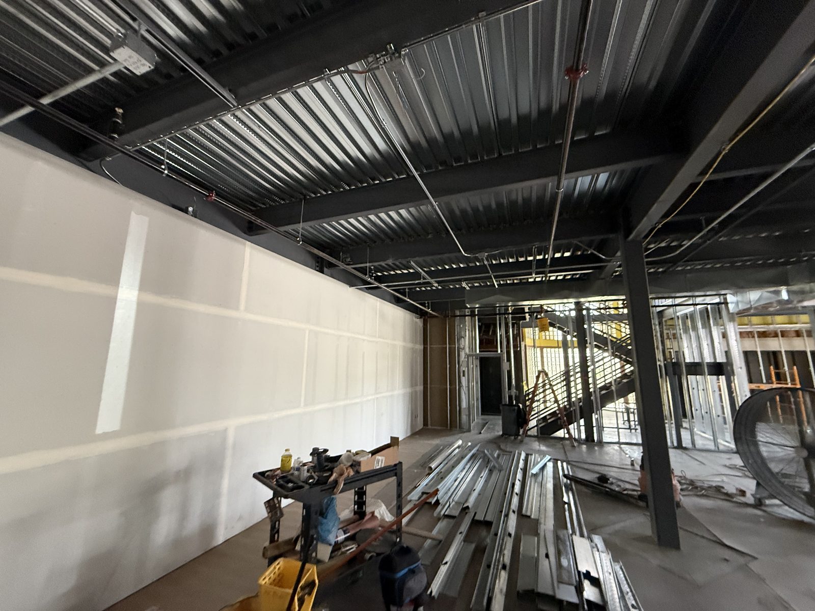 Conduit runs installed on a structural deck
